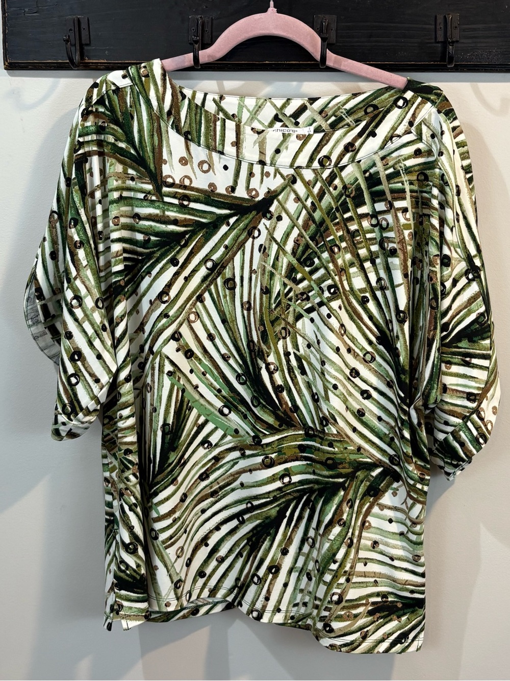 Chico’s Tropical Palm Print Short Sleeve Top Size 3/XL Resortwear